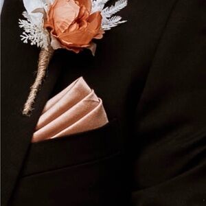 Swagger & Swoon Copper Rose Pocket Square with Custom Boutonnière